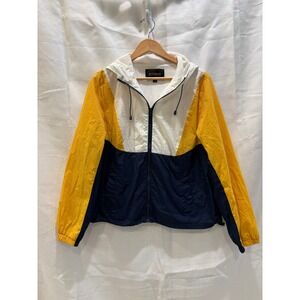Ambiance Outerwear Colorblock Windbreaker Jacket Navy Blue Yellow White Size L